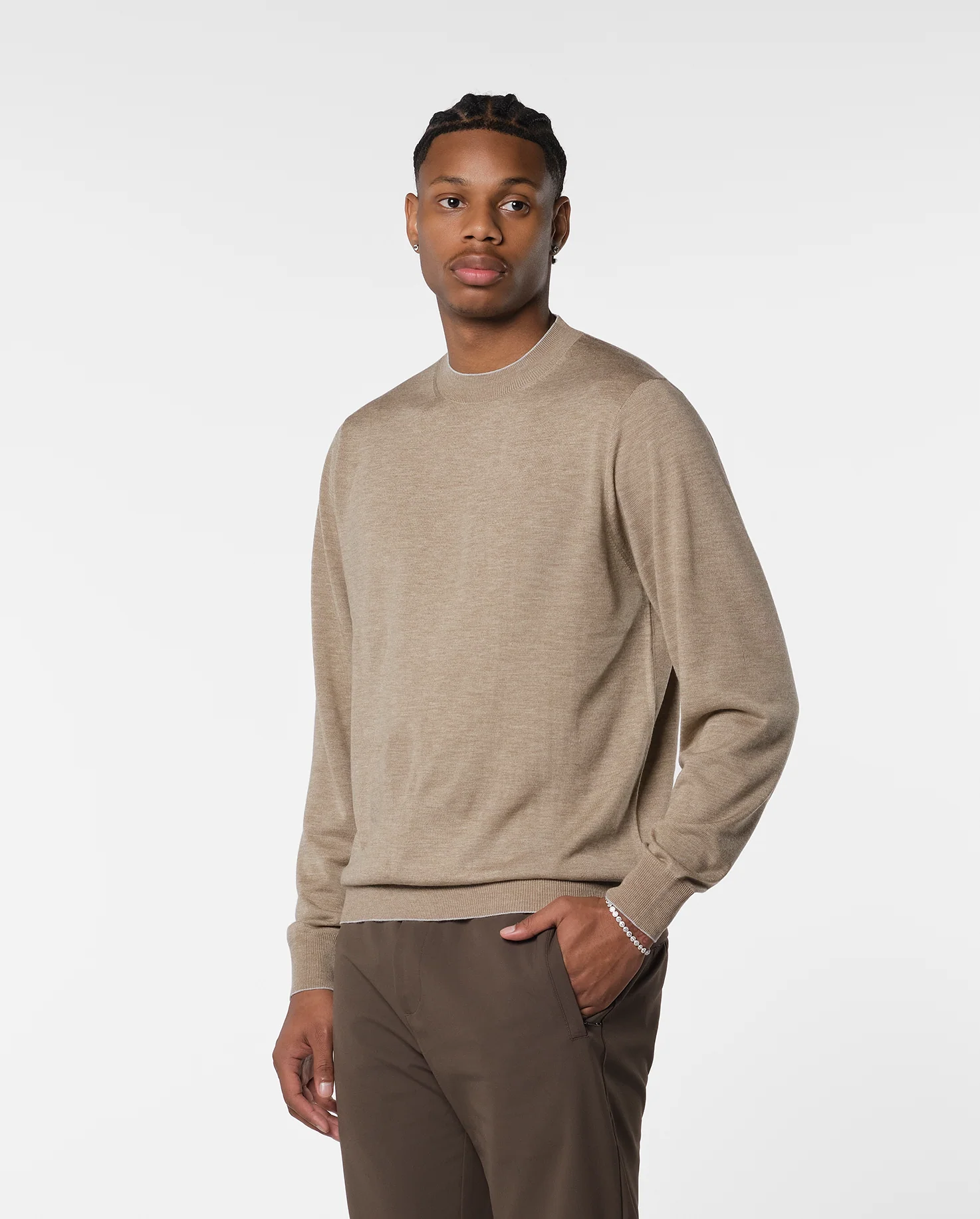 CASHWOOL CREWNECK SWEATER - BEIGE - Image 3