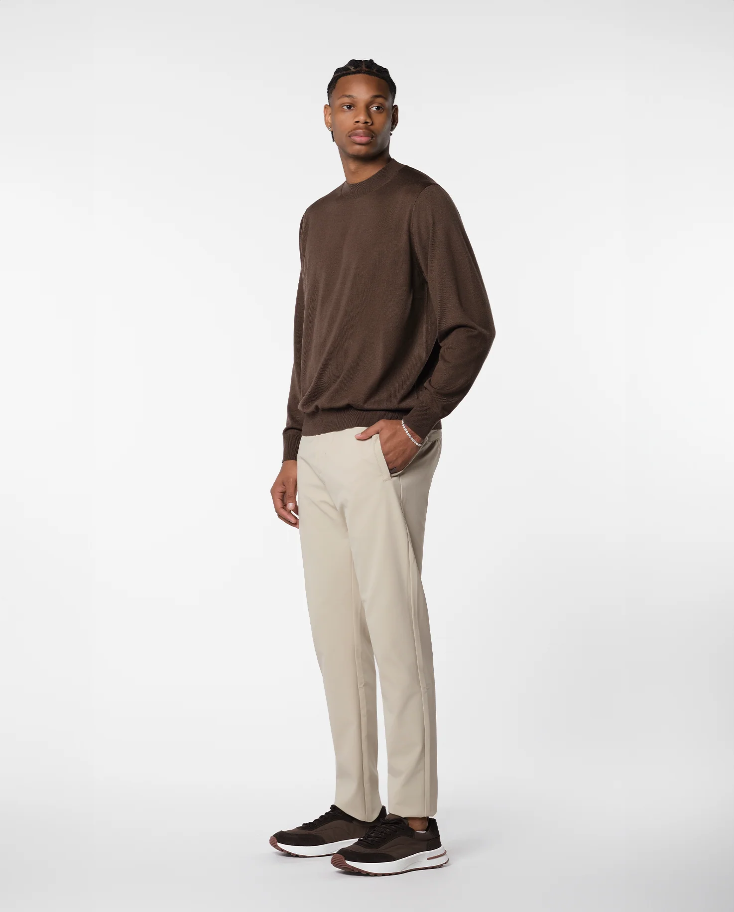 CASHWOOL CREWNECK SWEATER - BROWN - Image 3