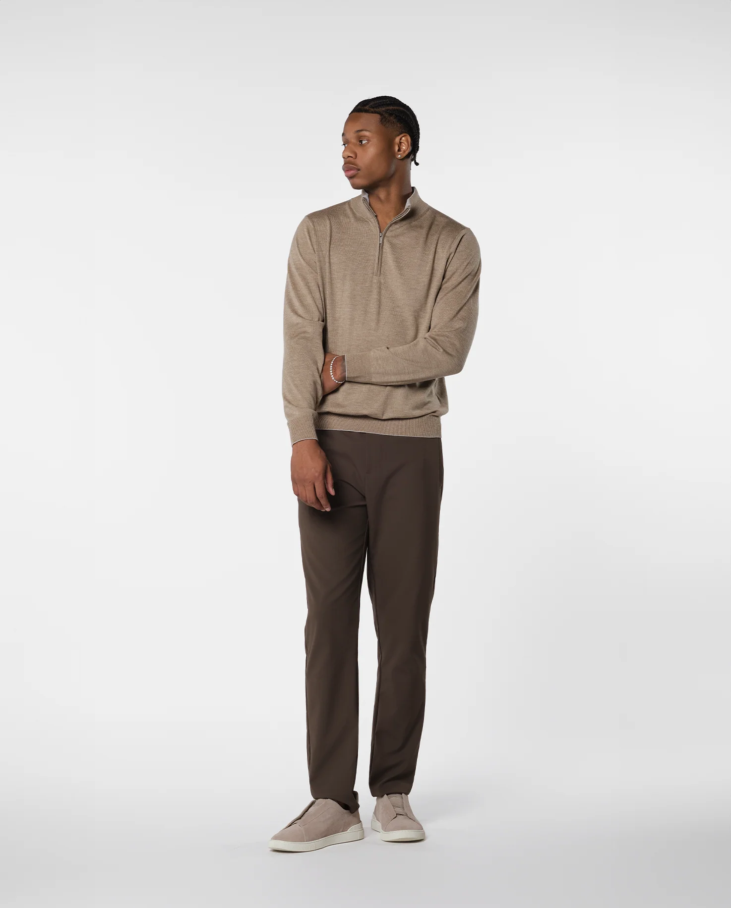 CASHWOOL HALFZIP SWEATER - BEIGE - Image 3