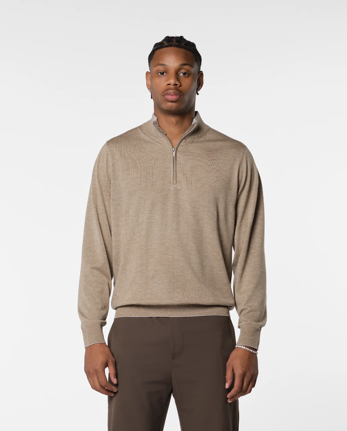 CASHWOOL HALFZIP SWEATER - BEIGE - Image 4