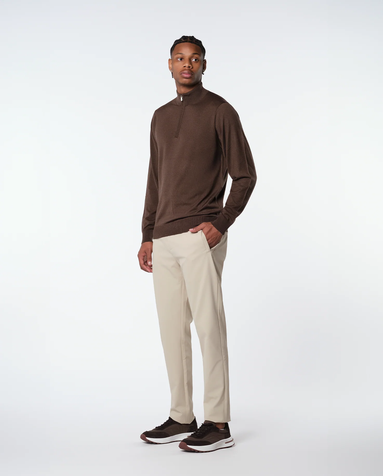 CASHWOOL HALFZIP SWEATER - BROWN - Image 4