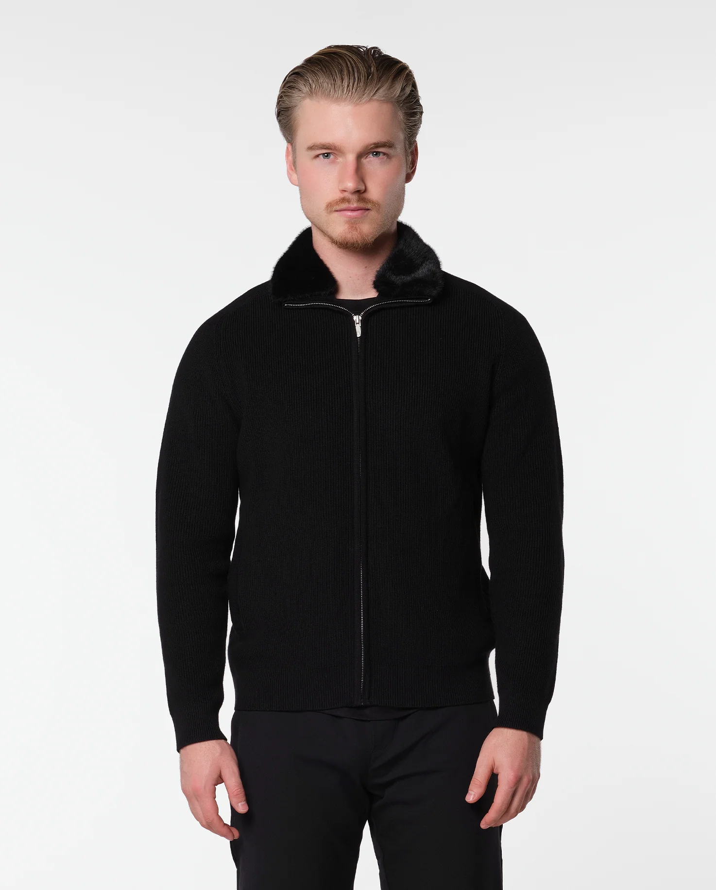 FURNECK KNIT JACKET - BLACK - Image 2