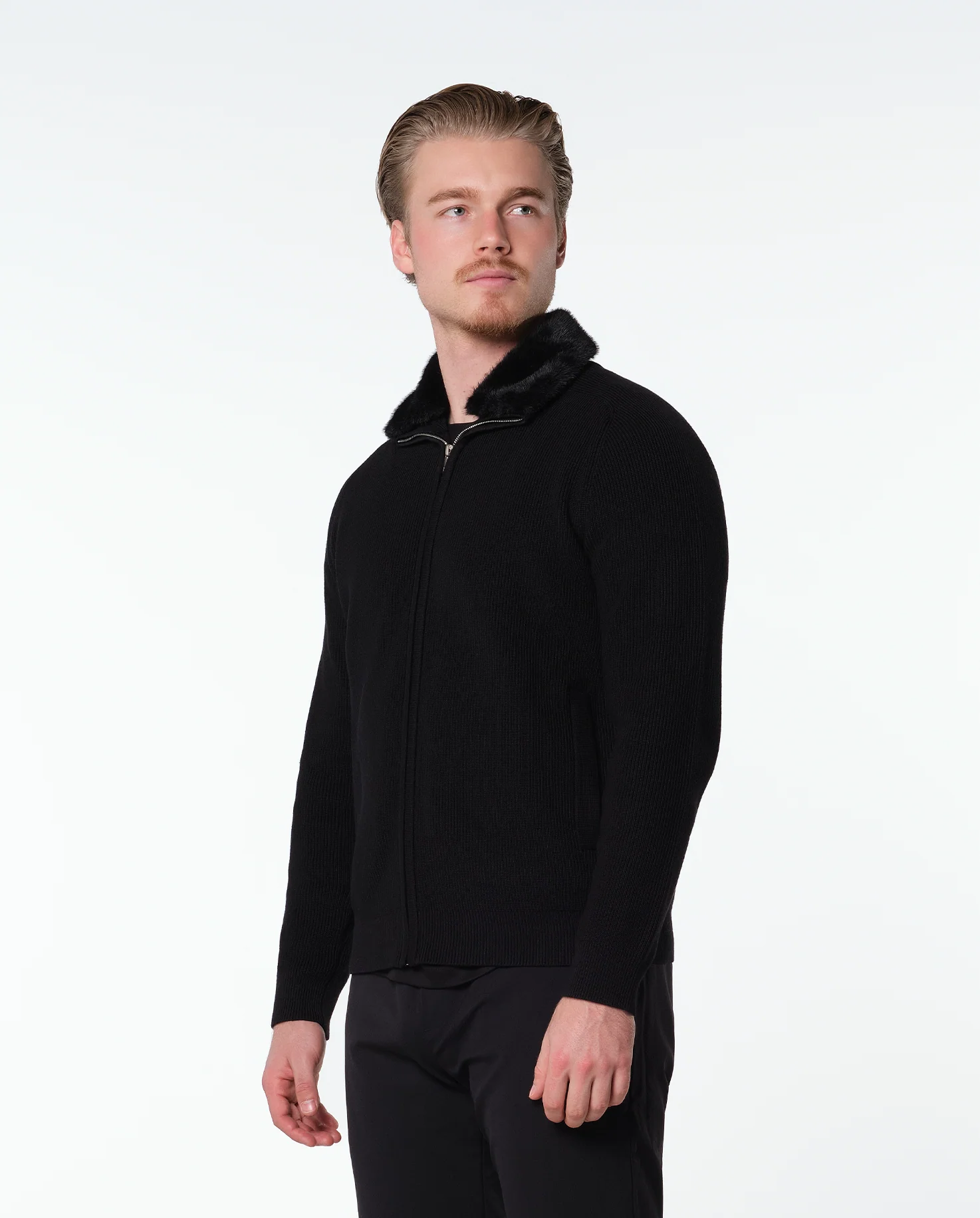 FURNECK KNIT JACKET - BLACK - Image 3