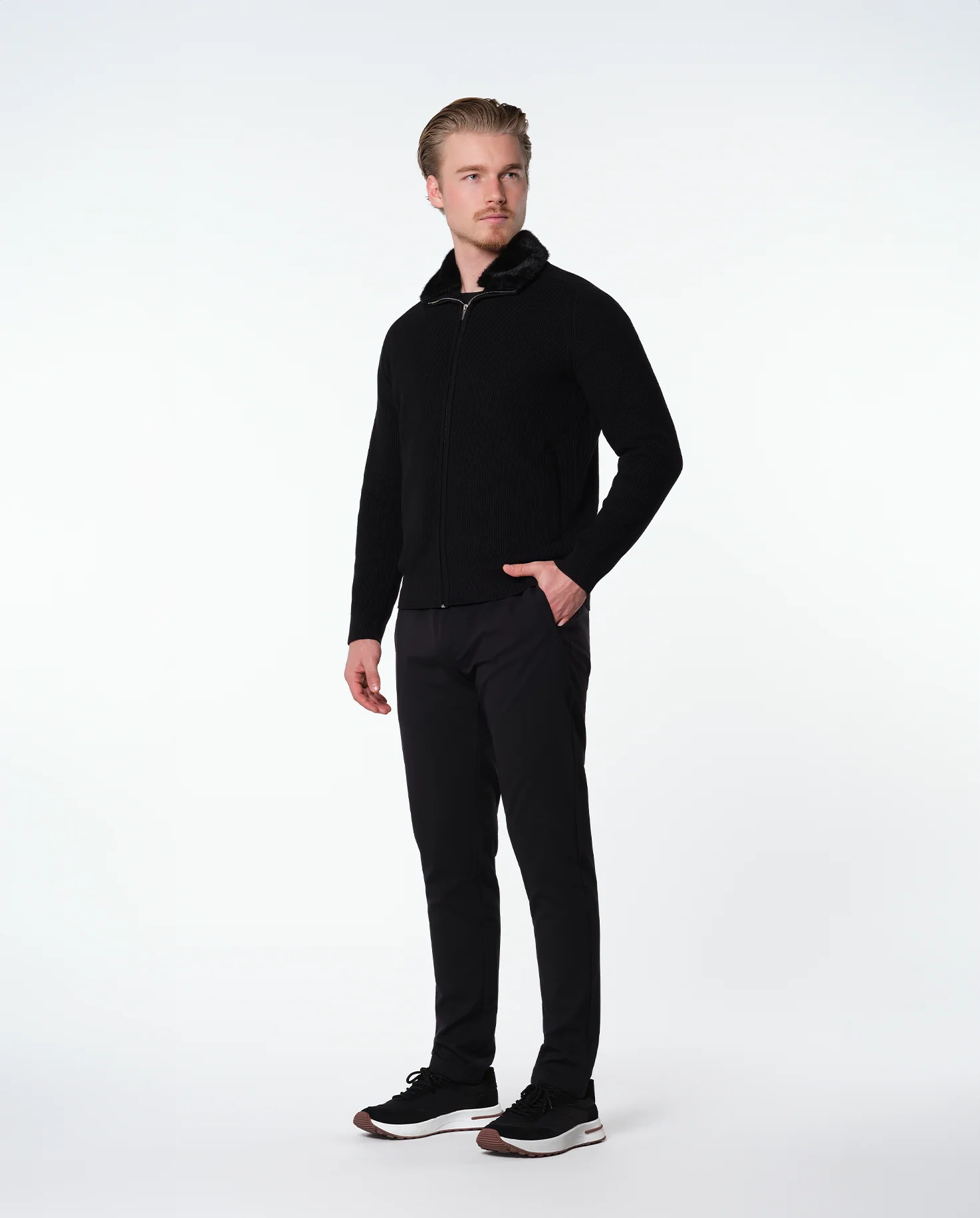 FURNECK KNIT JACKET - BLACK - Image 5