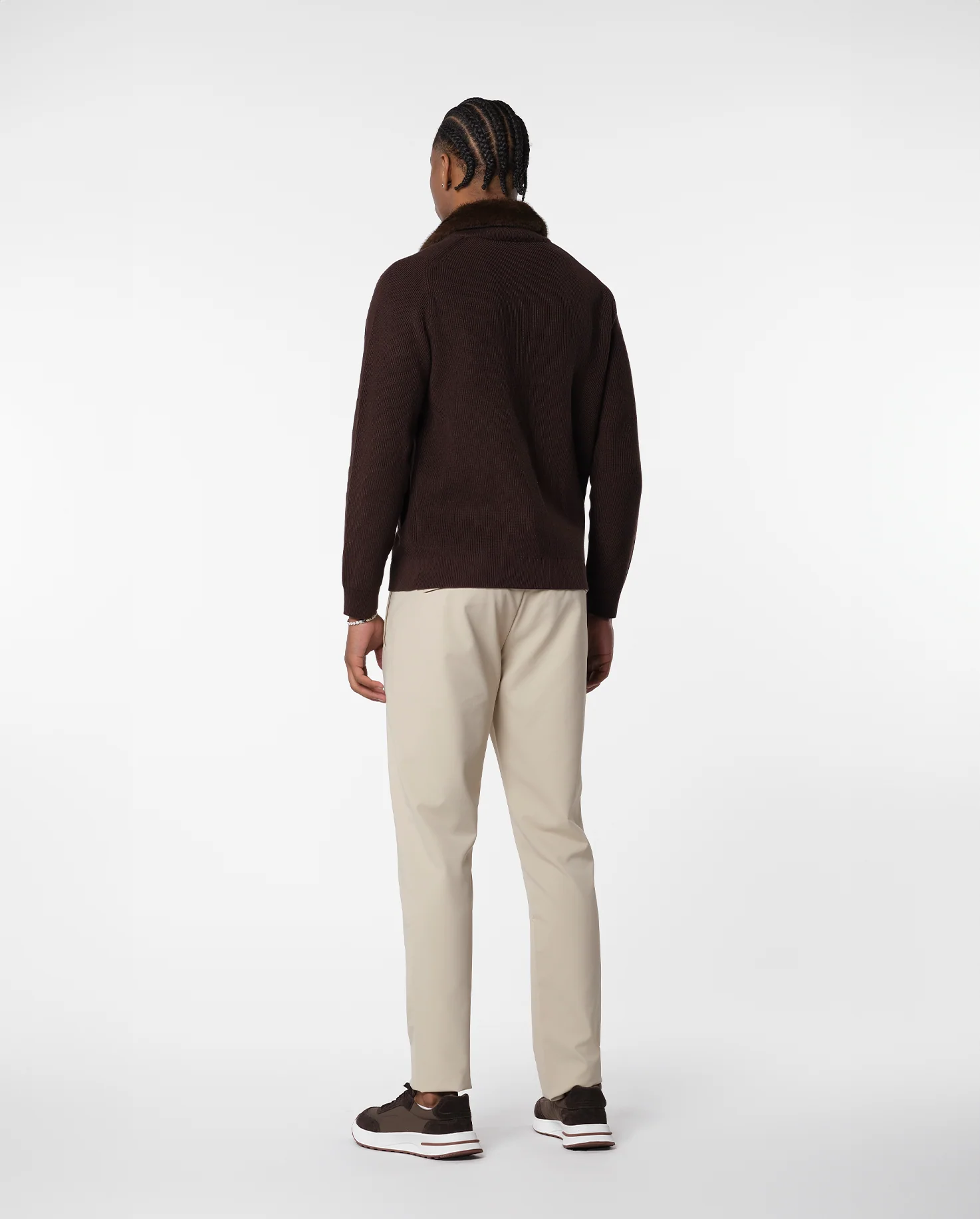FURNECK KNIT JACKET - BROWN - Image 4