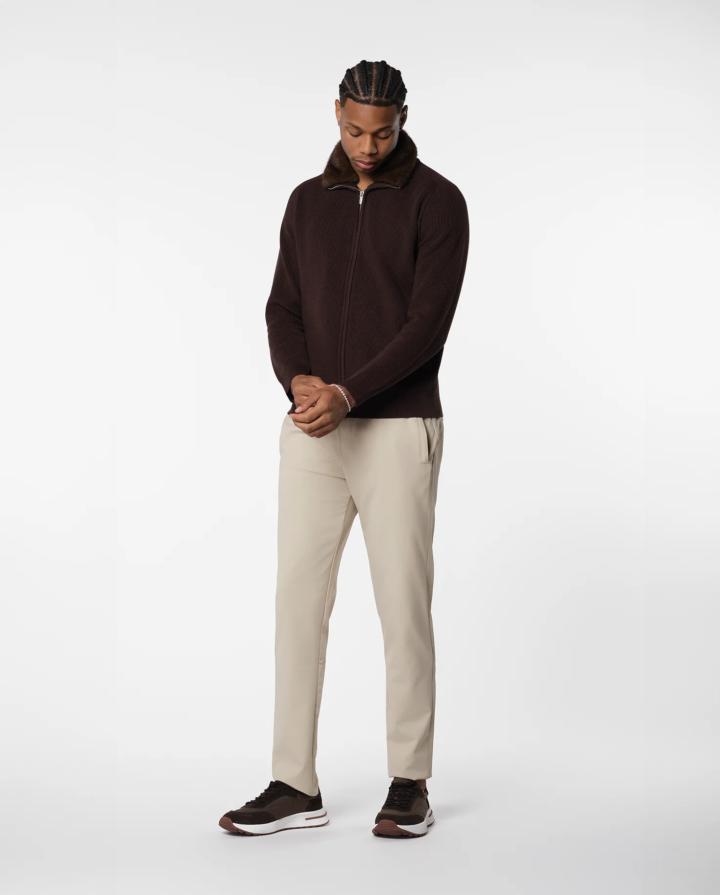 FURNECK KNIT JACKET - BROWN - Image 5