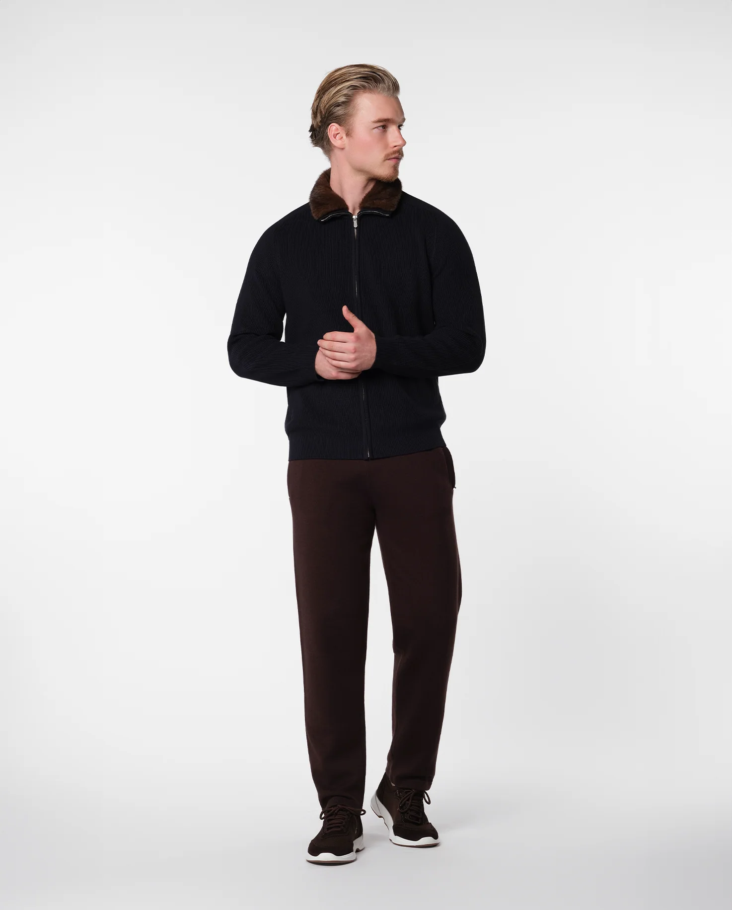 FURNECK KNIT JACKET - NAVY - Image 3