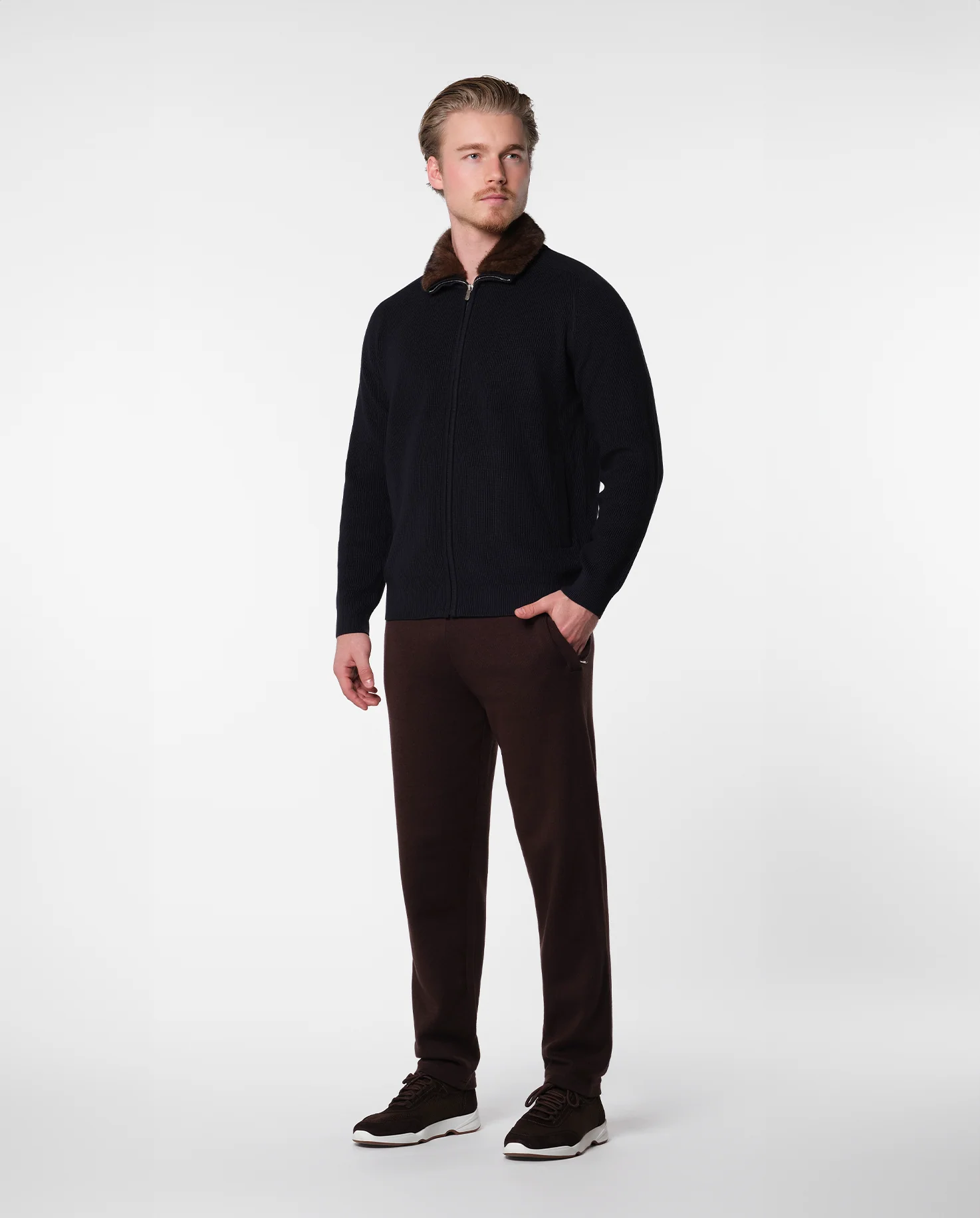 FURNECK KNIT JACKET - NAVY - Image 5