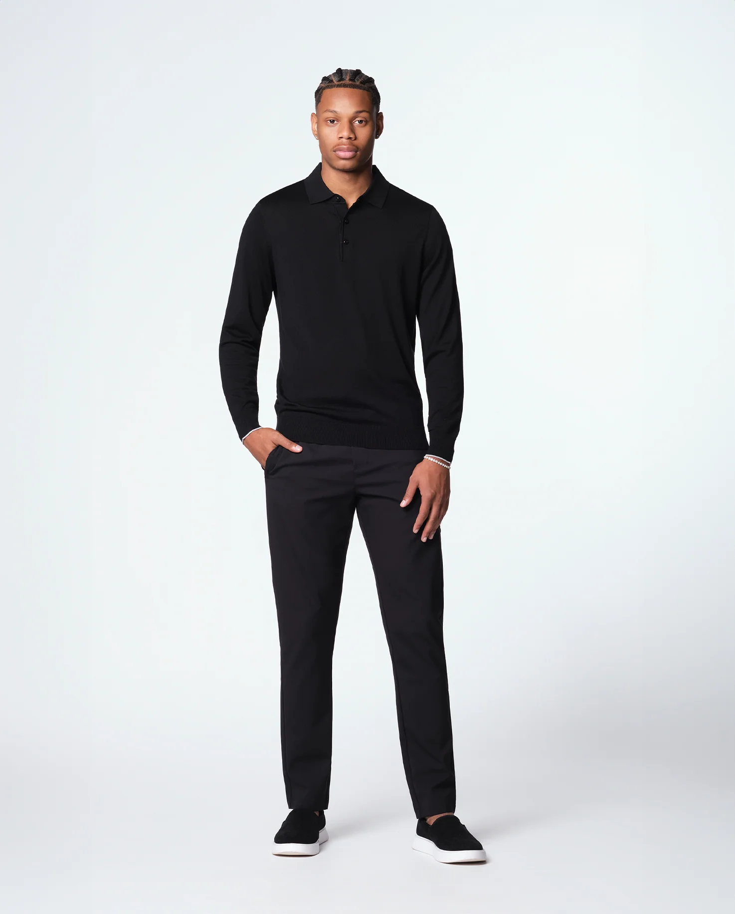 KNIT LS POLO - BLACK - Image 4