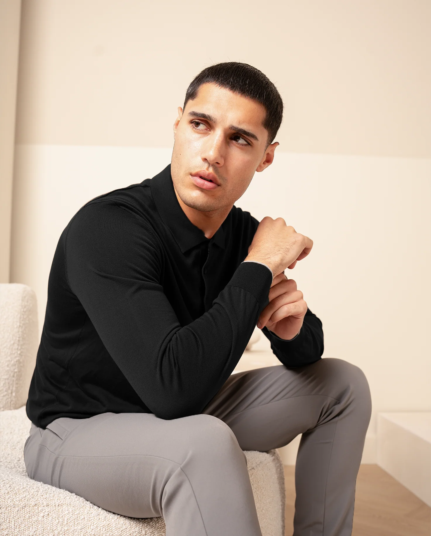 KNIT LS POLO - BLACK - Image 8