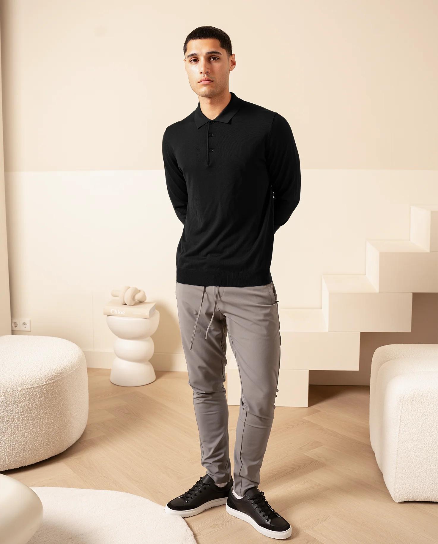 KNIT LS POLO - BLACK - Image 9