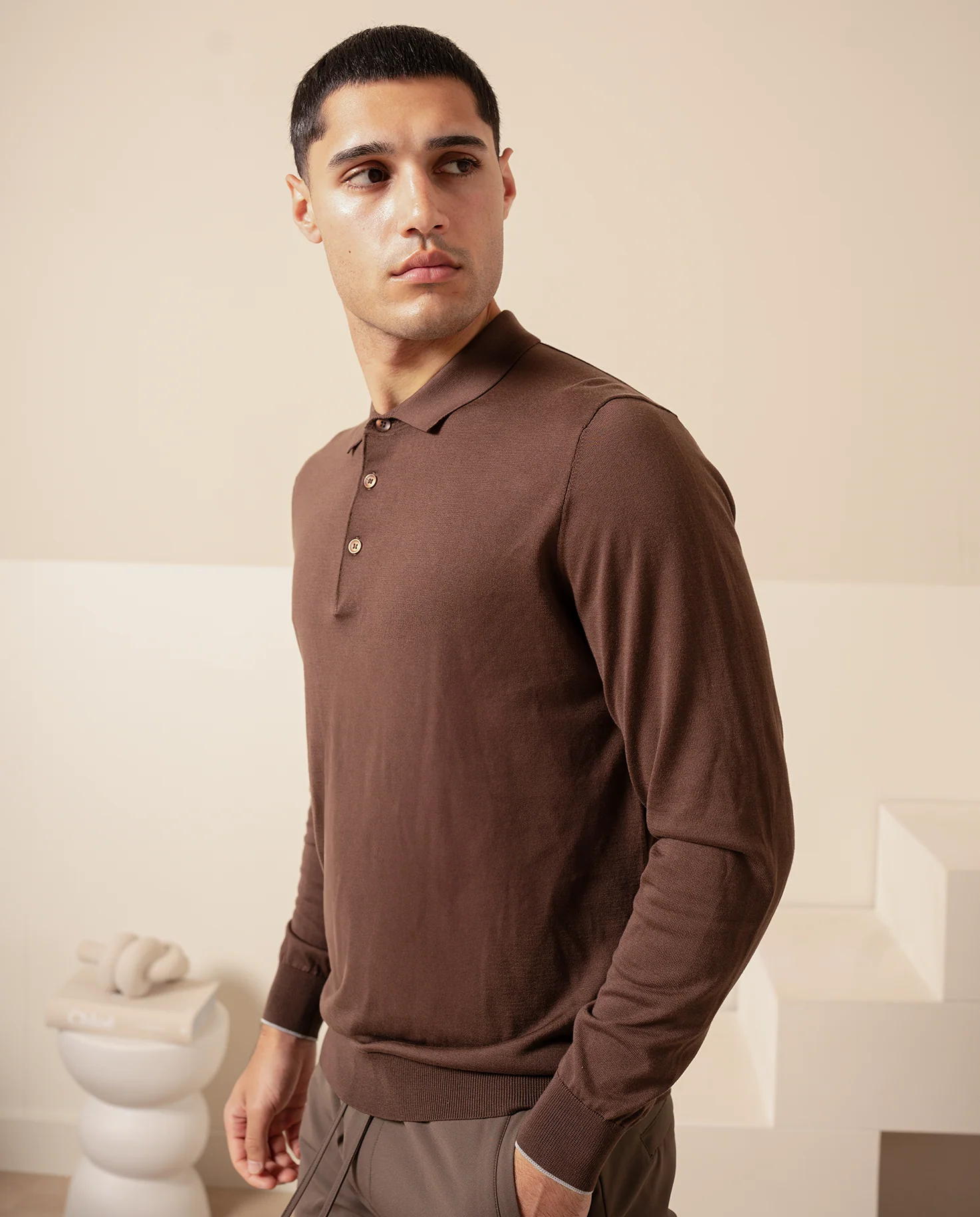 KNIT LS POLO - EBONY - Image 5