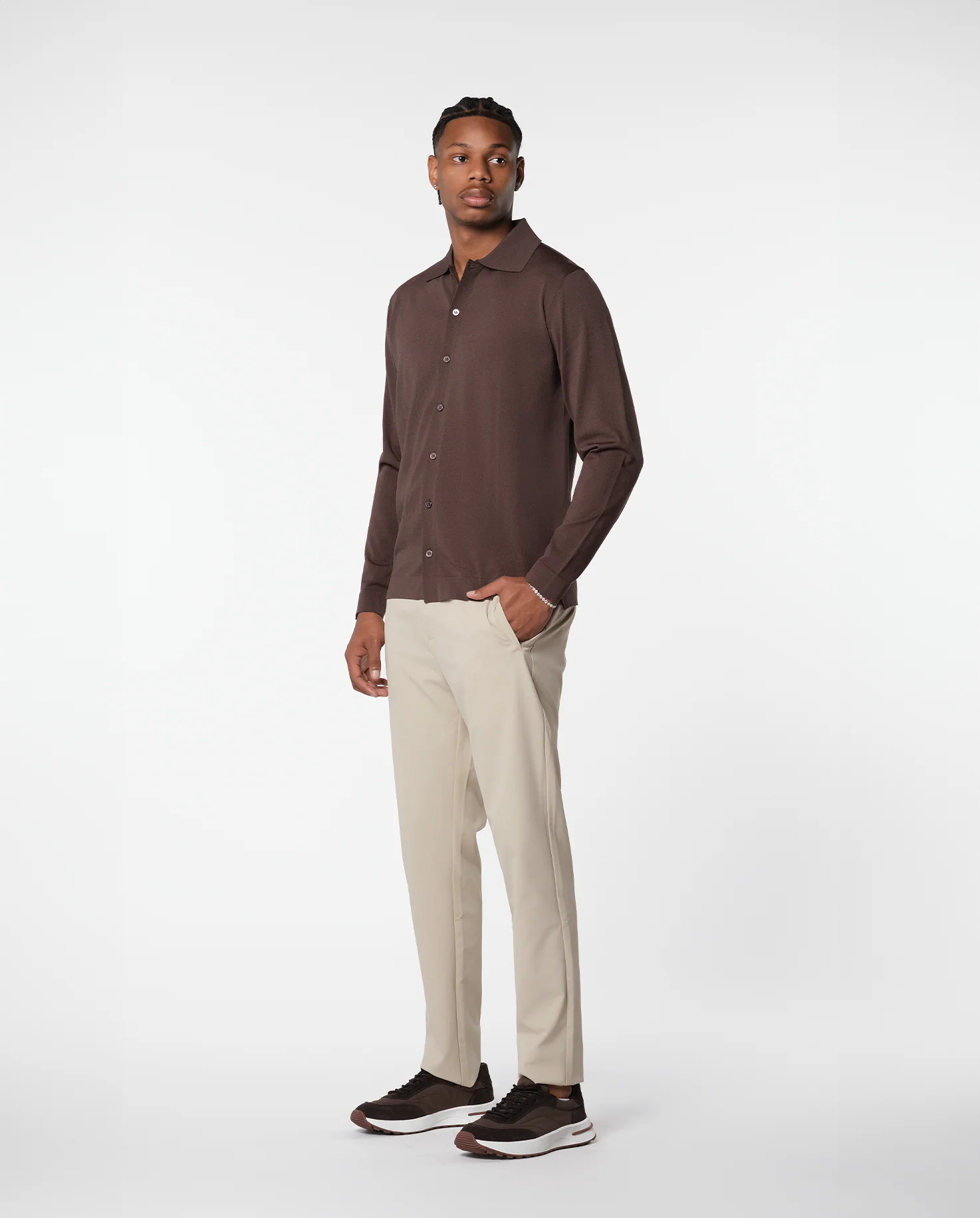 KNITTED SHIRT - BROWN - Image 4