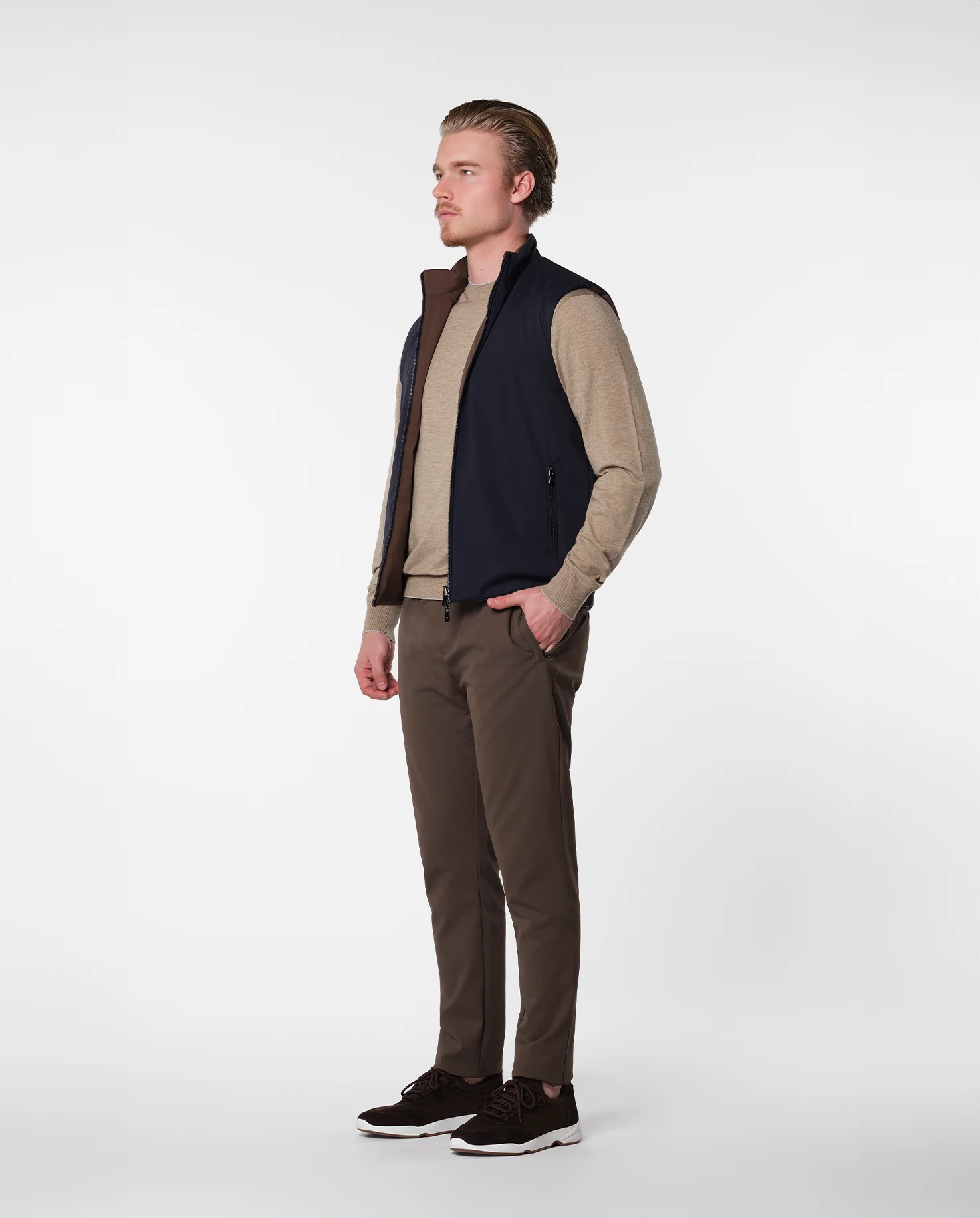 REVERSIBLE VEST - NAVY/BROWN - Image 3